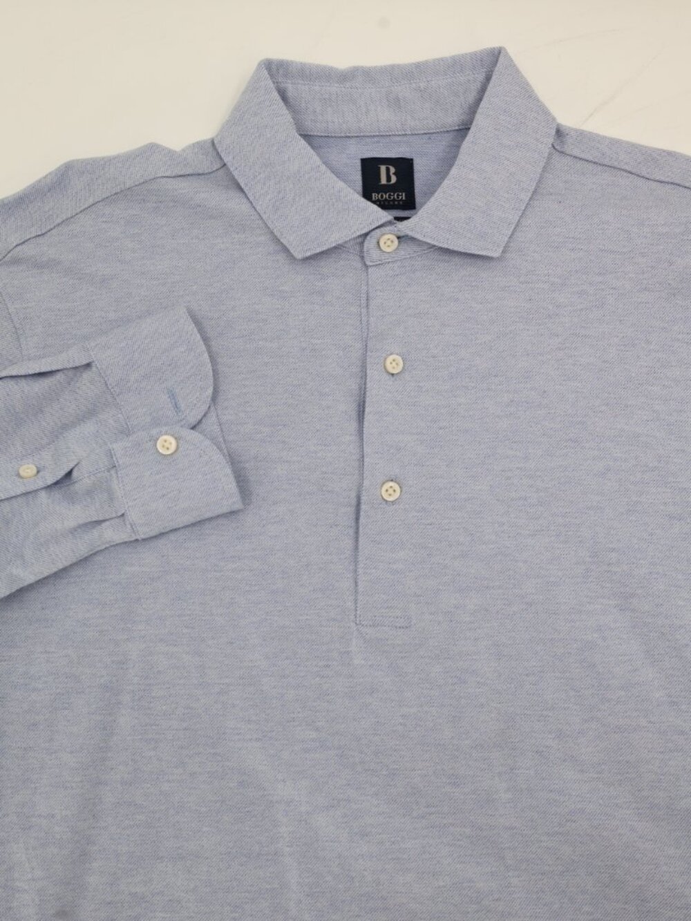 Boggi Milano Polo Shirt mens Large light Blue Long Sleeve pullover cotton preppy